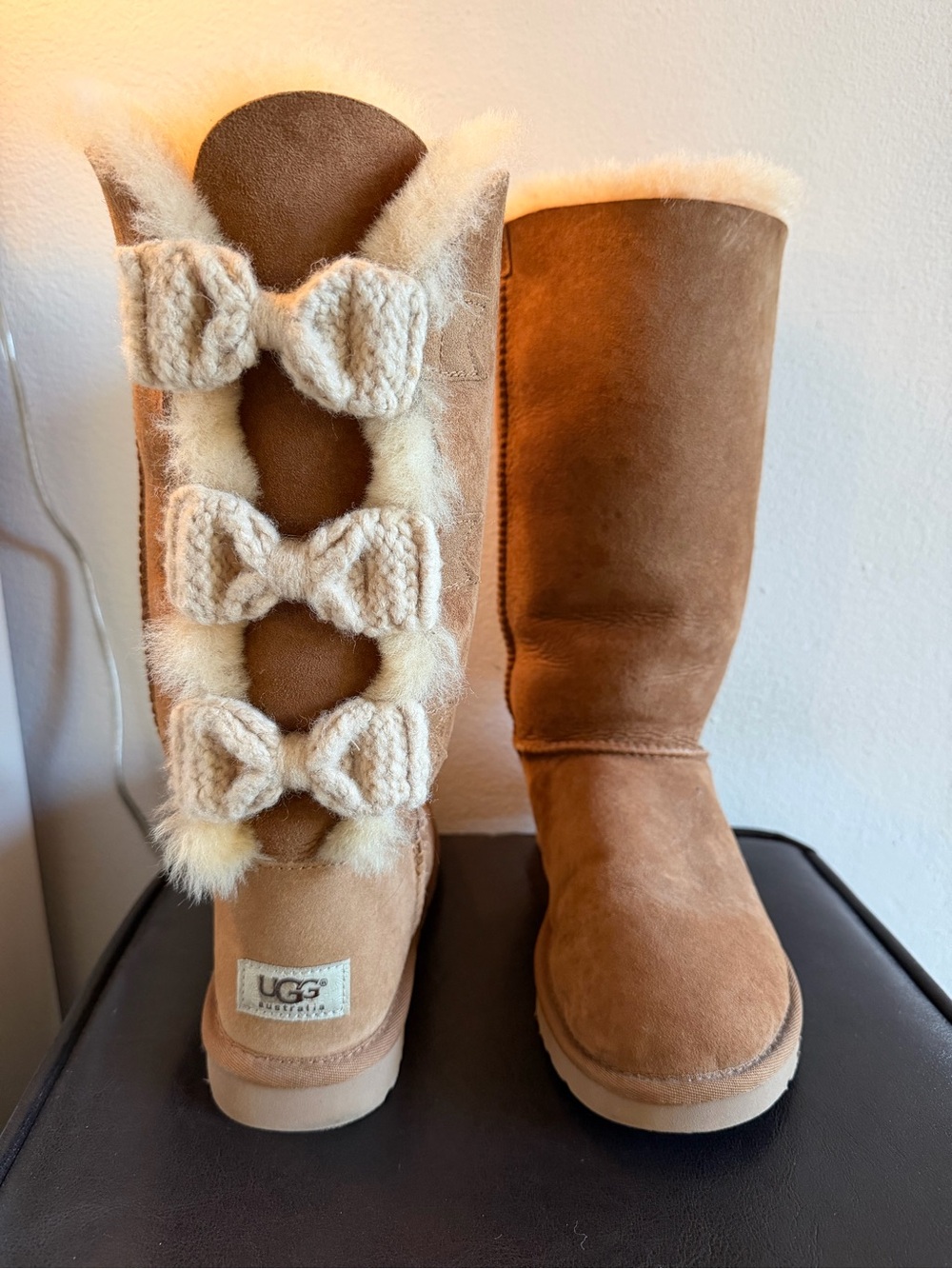 UGG Classic Tall Bailey Knit Bow Chestnut